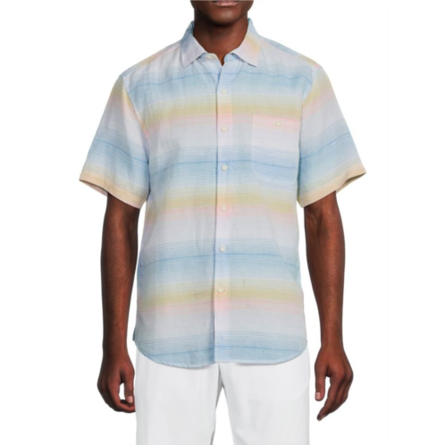 Tommy Bahama Striped Linen Blend Button Down Shirt