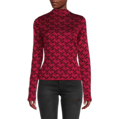 Versace Silk Blend Greca Monogrammed Mockneck Sweater