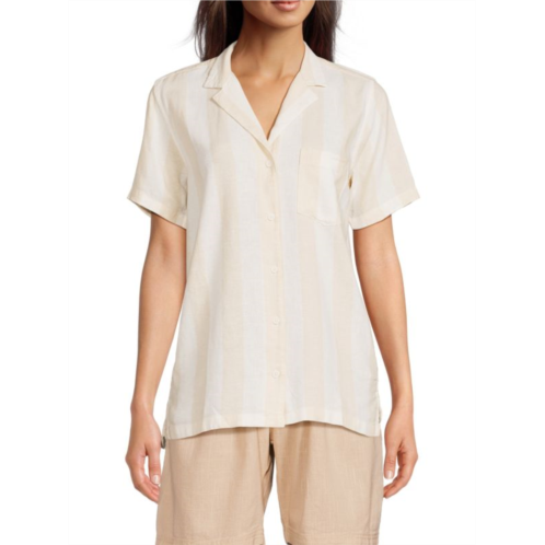 WeWoreWhat Boxy Striped Linen Blend Shirt