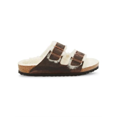 Birkenstock Arizona Regular Fit Shearling Leather Buckle Slides