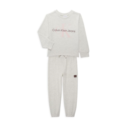 Calvin Klein Jeans ?Little Girls Heathered Hacci Crewneck & Joggers Set