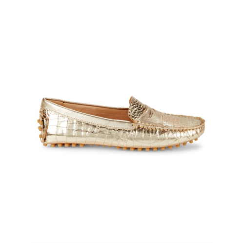 Saks Fifth Avenue Croc Embossed Leather Penny Driving Loafers