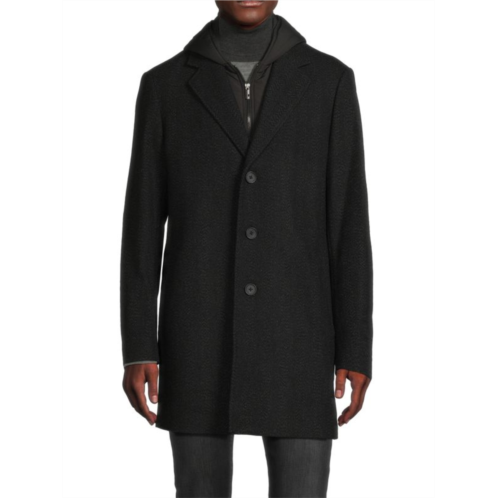 Saks Fifth Avenue Wool Blend Top Coat With Removable Hooded Bib