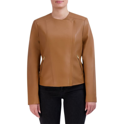 Cole Haan Collarless Leather Jacket