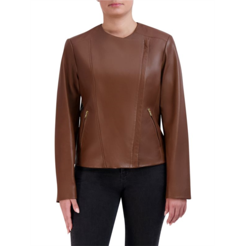 Cole Haan Collarless Leather Jacket
