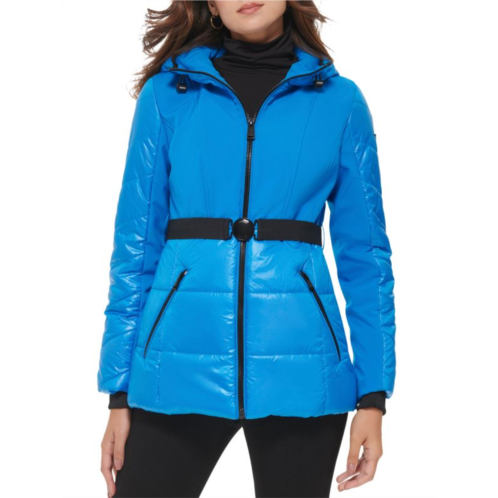 Guess MIxed Media Belted Hooded Puffer Jacket