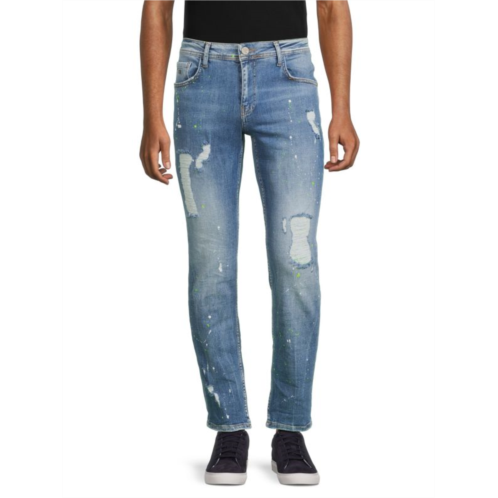 RON TOMSON Distressed Mid Rise Slim Jeans