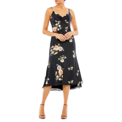 Mac Duggal Ieena Floral Satin Midi Slip Dress