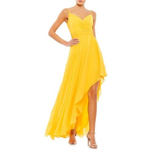 Mac Duggal Ieena Pleated Asymmetric Gown