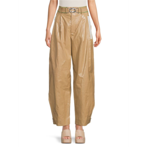 Bottega Veneta Wide Leg Coated Linen Trousers