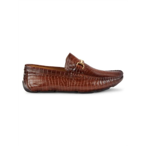 Saks Fifth Avenue Croc Embossed Bit Driving Loafers