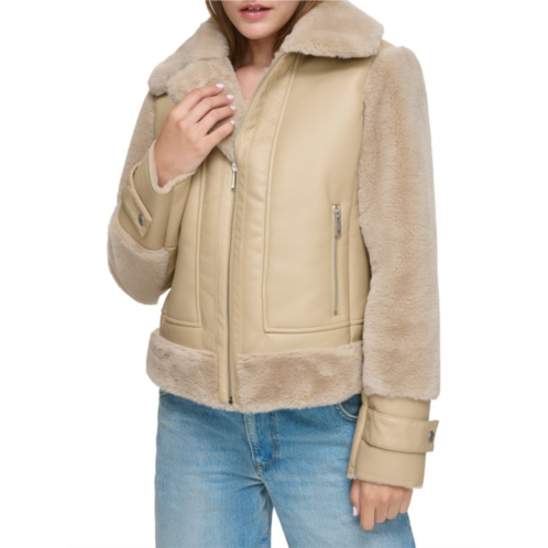 Andrew Marc Vellica Faux Shearling & Faux Leather Biker Jacket