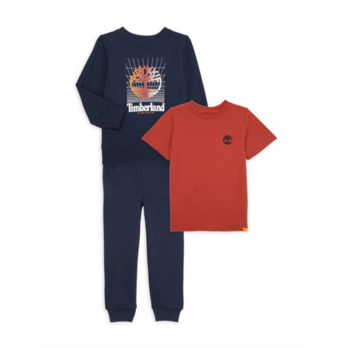 Timberland Little Boys 3-Piece Logo Sweatshirt, T Shirt & Joggers Set
