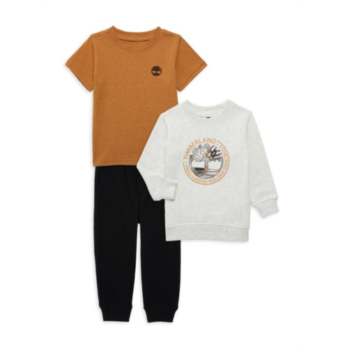 Timberland Little Boys 3-Piece Logo Tee, Sweatshirt & Joggers Set