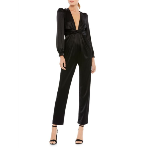 Mac Duggal Plungeneck Satin Jumpsuit