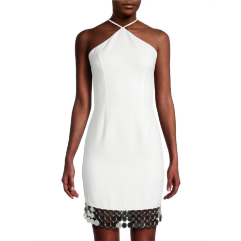 Liv Foster Disc Fringe Halter Mini Dress