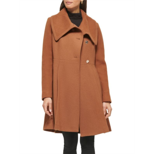 Guess Pleated Wool Blend Flared Coat