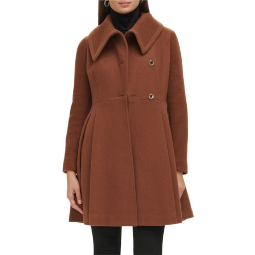 Guess Pleated Wool Blend Flared Coat