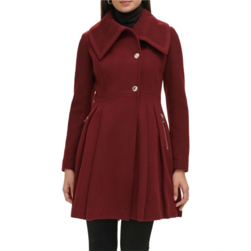 Guess Pleated Wool Blend Flared Coat