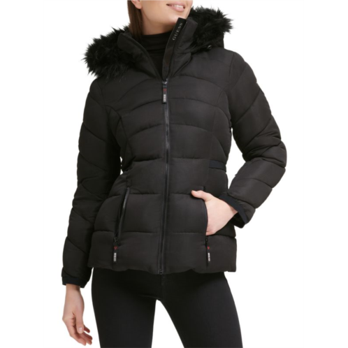 Guess Faux Fur Trim Hooded Puffer Jacket