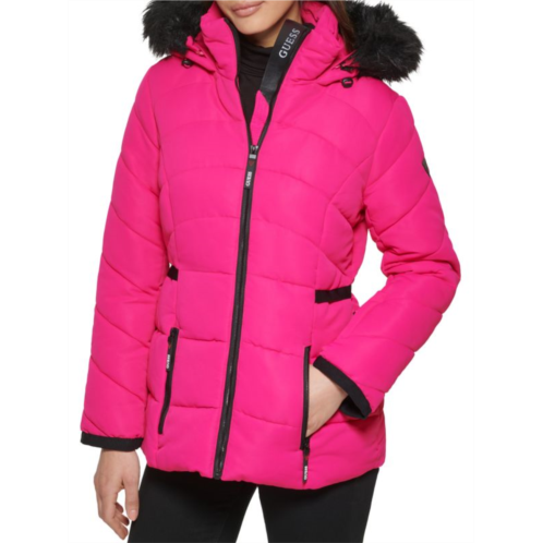 Guess Faux Fur Trim Hooded Puffer Jacket