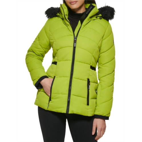 Guess Faux Fur Trim Hooded Puffer Jacket