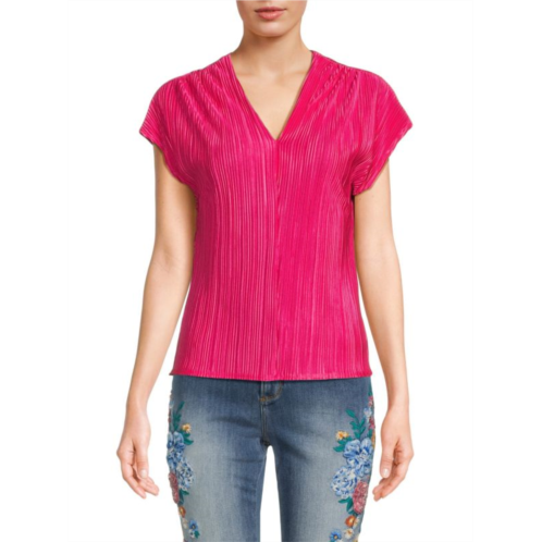 Renee C. Plisse V Neck Top