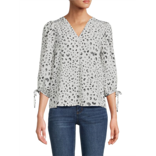 Renee C. Leopard Print Tie Sleeve Blouse