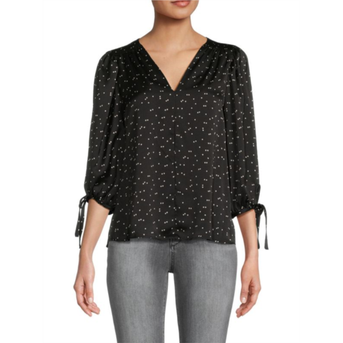 Renee C. Star Print Tie Sleeve Blouse