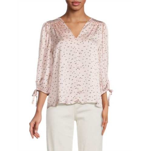 Renee C. Star Print Tie Sleeve Blouse