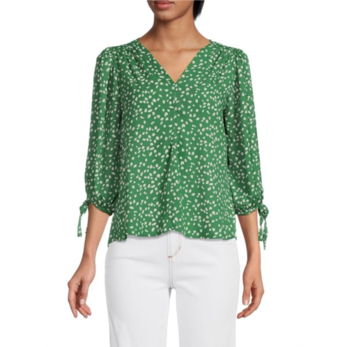 Renee C. Dotted Tie Sleeve Blouse