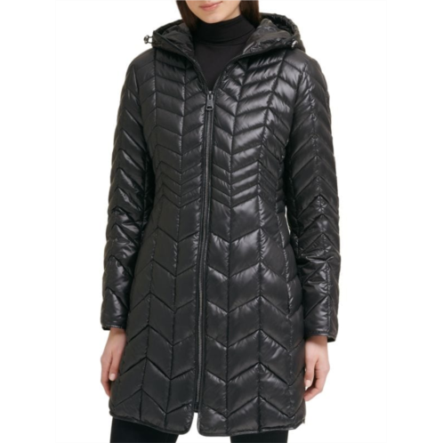 Kenneth Cole Chevron Quilted Long Puffer Jacket