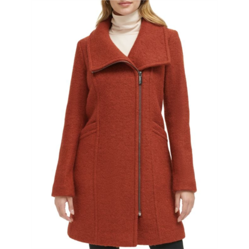 Kenneth Cole Asymmetrical Zip Wool Boucle Coat
