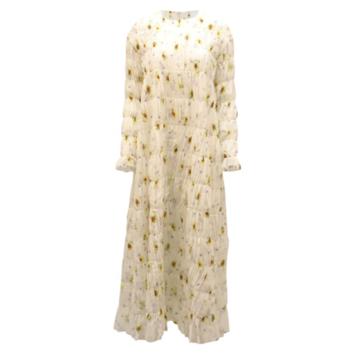 Giambattista Valli Ruched Floral Maxi Dress In Ivory Silk