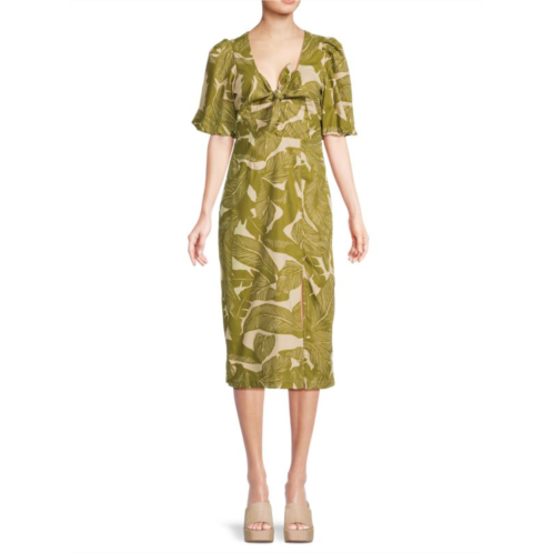 Walter Baker ?Juanita Palm Print Tie Midi Dress