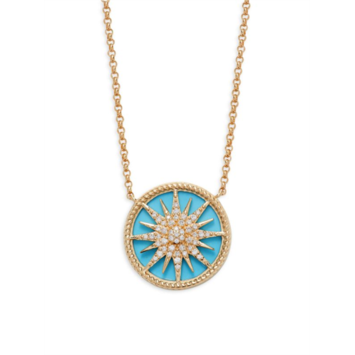 Saks Fifth Avenue 14K Yellow Gold, Turquoise & Diamond Starburst Pendant Necklace