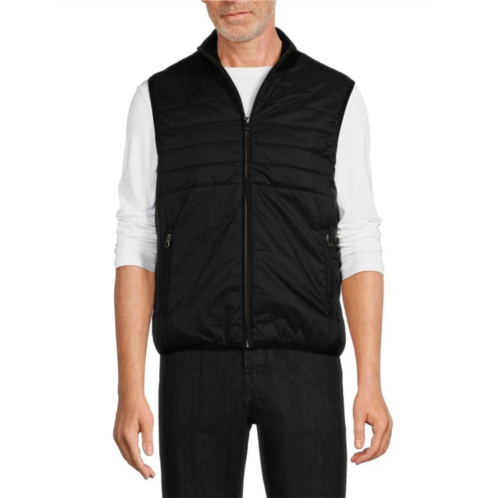 Bruno Magli Ribbed Stand Collar Quilted Vest
