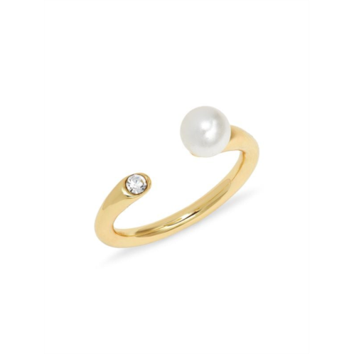 Shashi Mona 14K Goldplated Sterling Silver, 5MM Swarovski Simulated Pearl & Cubic Zirconia Open Ring