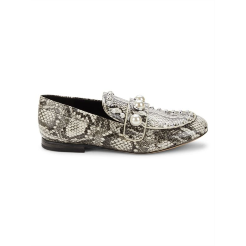 Karl Lagerfeld Paris Avah Python Embossed Studded Loafers