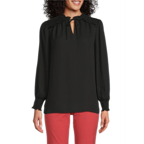 Adrianna Papell ?Shirred Keyhole Tie Blouse
