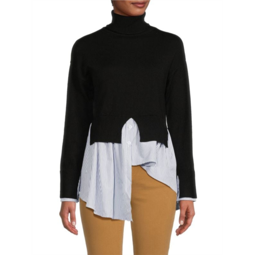 Avantlook Striped Splicing Turtleneck Layered Sweater