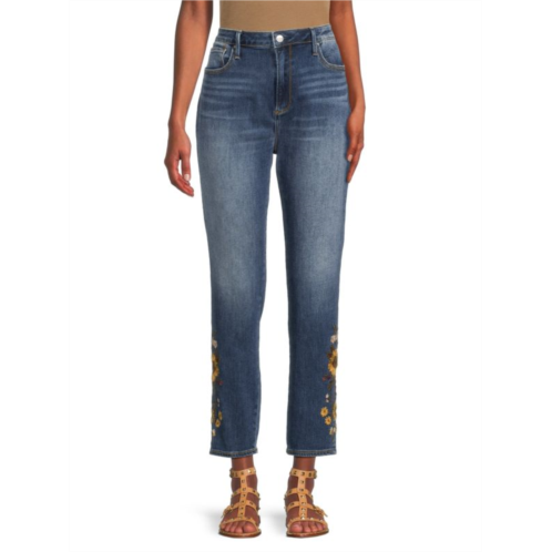Driftwood Jackie High Rise Floral Embroidery Cropped Jeans
