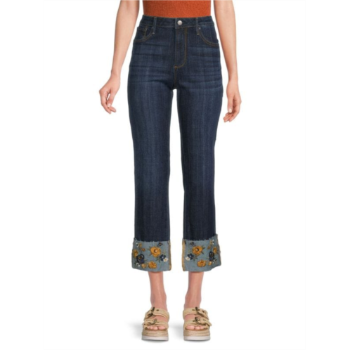 Driftwood ?Colette Floral Cuff Straight Jeans