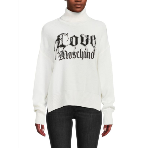 Love Moschino Logo Wool Blend Turtleneck Sweater