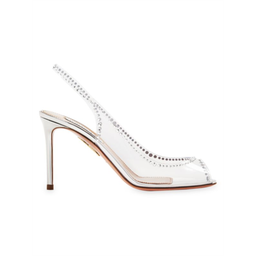 Aquazzura Ray Of Light Plexi Crystal-Embellished Slingback Sandals