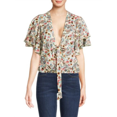 Intimately Free People ?Cal Me Later Paisley Tie Bodysuit