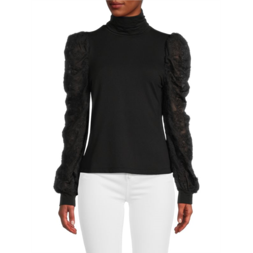 Design 365 Embroidered Puff Sleeve Knit Top