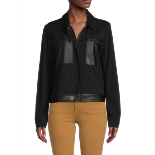 Calvin Klein Faux Leather Trim Zip Up Jacket