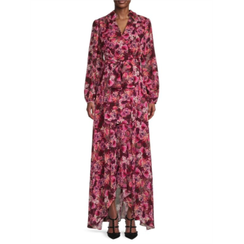 Mikael Aghal Floral Wrap Maxi Dress