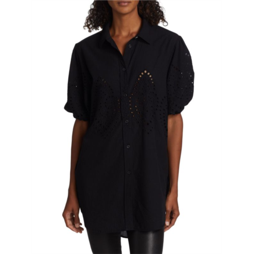 7 For All Mankind Eyelet Puff Sleeve Tunic Top